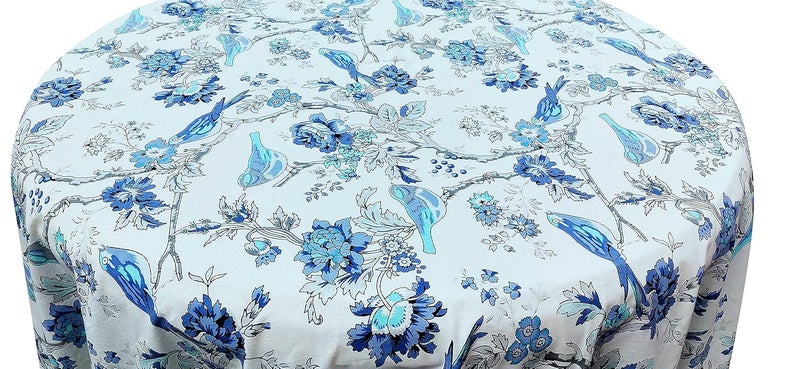 RHF 100 Cotton Round Table CoverRound Tablecloth 90 Inch Diameter Dining Tablecloths for 68 Seater Dining Tables 90 Inch Round Blue Bird - Image 3