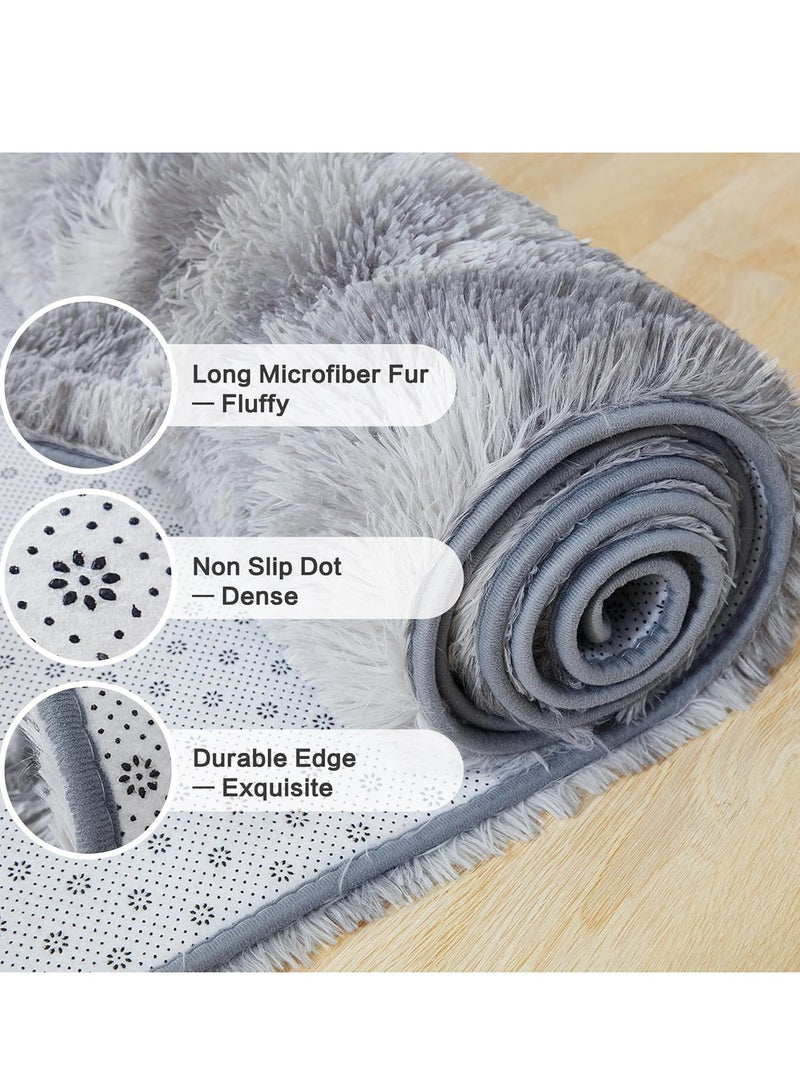 سجادة منطقة شاج لغرفة المعيشة، سجاد داخلي ناعم من القطيفة بلون رمادي فاتح مصبوغ بتقنية الربط، لغرفة النوم، سجادة من الفرو الصناعي الناعم غير القابل للانزلاق (160×200 سم، رمادي فاتح) - Image 4