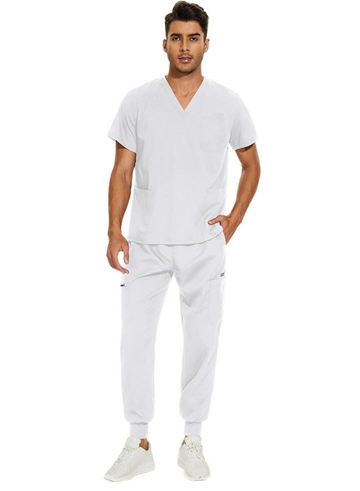 Loquat Medical Uniform Scrubs 2 Piece Set V-Neck Top and Jogger Pants Suit White  - Image 2