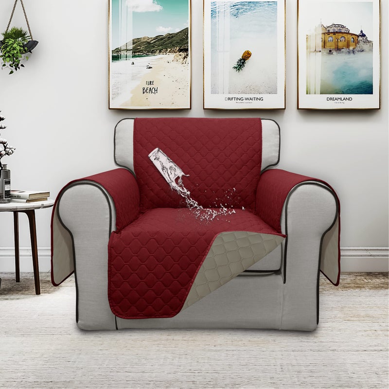 Issuntex Double Protection 100% Waterproof Chair Sofa Cover For Living Room Reversible Furniture Protector For Dogs Pets Kids (Chair Christmas Red/Beige) - Image 2