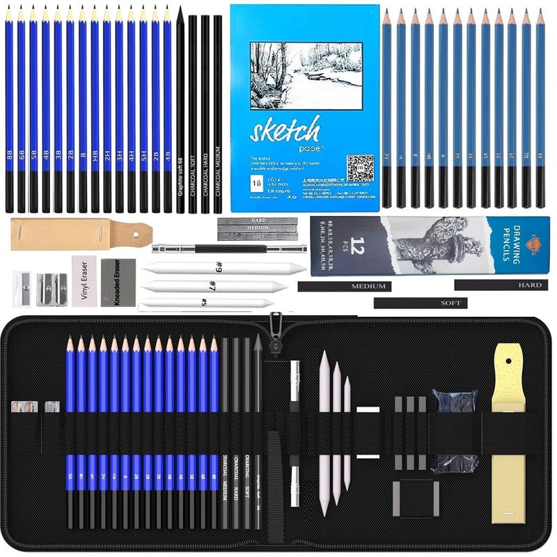 Corslet 47 Pieces Sketching Kit Drawing Pencils Set Sketch Shading for Artists Pencil Art Supplies for Artist