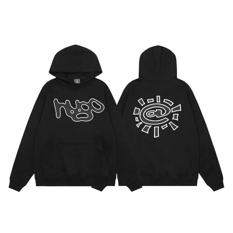 ADWYSD Sun Roll fleece-lined Hooded Sweater Casual Trousers High Street Couples Short Sleeve T-Shirt Pants suit Hoodie AD201 black 