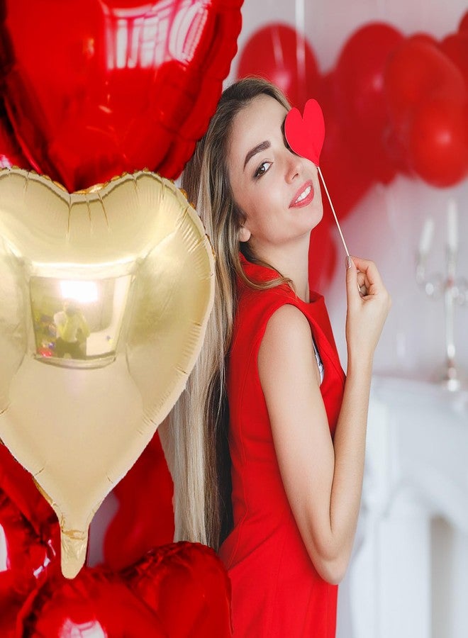 بالونات على شكل قلب باللونين الأحمر والذهبي، 18 بوصة، بالونات على شكل قلب باللونين الأحمر والذهبي الشامباني، 12 قطعة من بالونات الحب الكبيرة المصنوعة من رقائق الهيليوم على شكل قلب لتزيين حفلات أعياد الميلاد وحفلات استقبال المولود الجديد والخطوبة والزفاف - Image 4