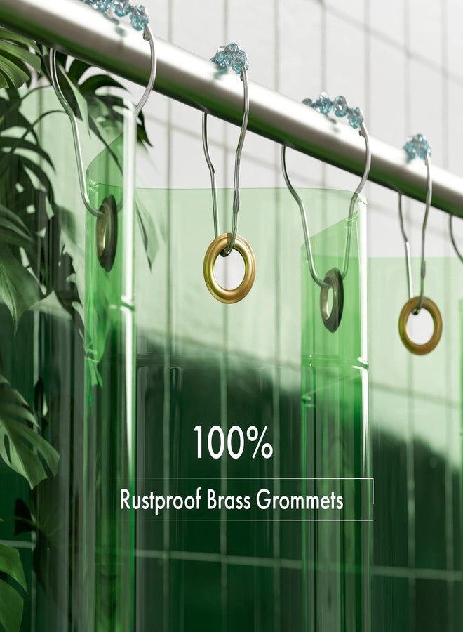 AmazerBath 100% EVA Shower Curtain Liner, 72 x 72 Inches Heavy Duty Shower Curtain and Liner 2-in-1 with 3 Clear Stones and 12 Brass Grommets, Color Block Soft Shower Liner - Mint Green & Pine Green - Image 5