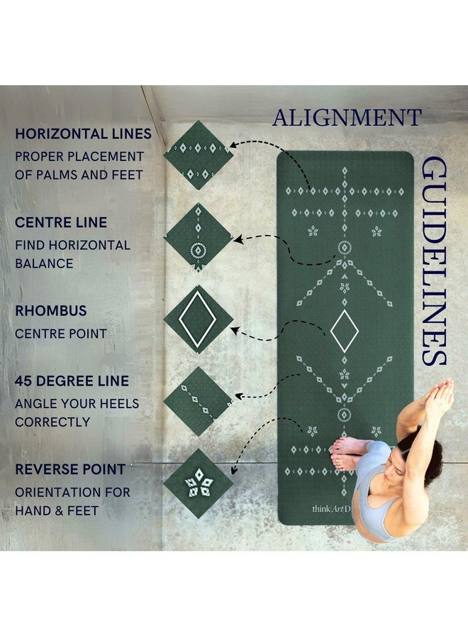ThinkArtDecor Think Art Decor Alignment Yoga Mat for Women, Men, Kids, 6mm Thick TPE Mat with Strap, Dual textured for Anti-Slip, Durable Exercise Mat for Home Workout, Gym*, Meditation (24X72 inch, Emerald Green) - Image 4