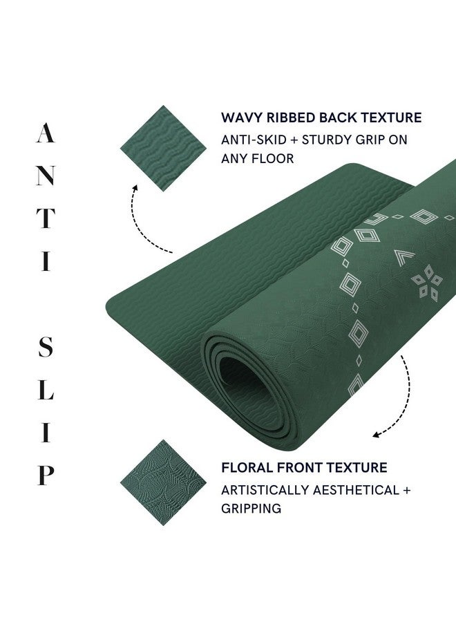 ThinkArtDecor Think Art Decor Alignment Yoga Mat for Women, Men, Kids, 6mm Thick TPE Mat with Strap, Dual textured for Anti-Slip, Durable Exercise Mat for Home Workout, Gym*, Meditation (24X72 inch, Emerald Green) - Image 5