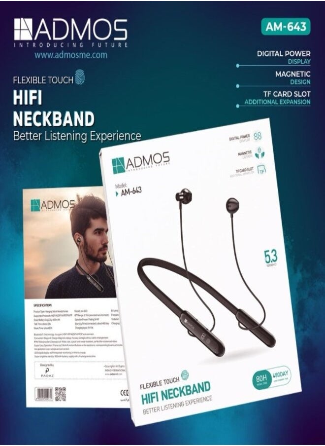 Admos - Wireless Digital Display In Ear Earphone Wireless In Ear Neckband with Up To 80 Hours of Playtime And Bluetooth - Image 1