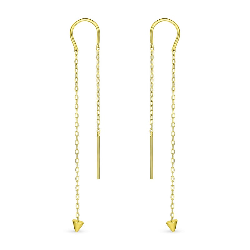 BLING JEWELRY Minimalist Geometric Arrow Spike Tip Chain Threader Earrings For Women For Teen .925 Sterling Silver - Image 1