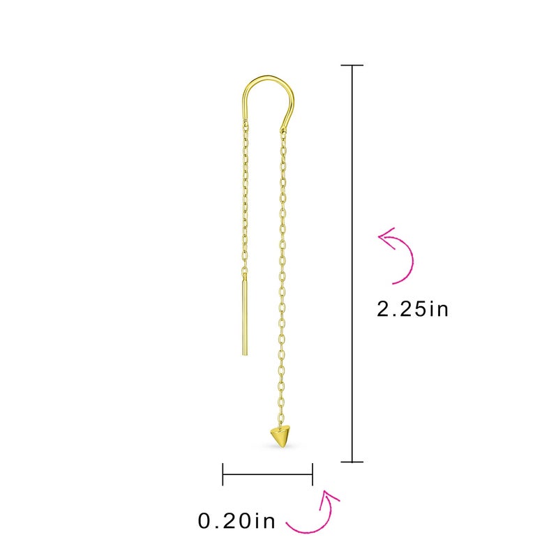 BLING JEWELRY Minimalist Geometric Arrow Spike Tip Chain Threader Earrings For Women For Teen .925 Sterling Silver - Image 3