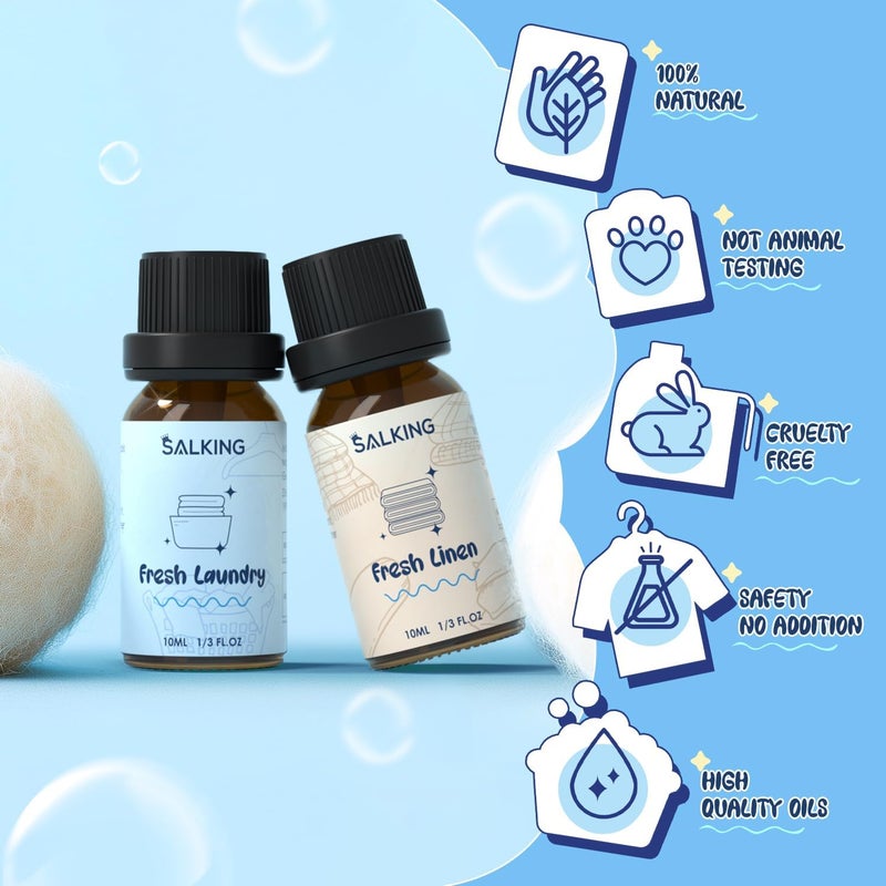 مجموعة زيوت عطرية للغسيل SALKING، مجموعة هدايا زيت العطر العلاجي لموزع الروائح، 6 × 10 مل - نظافة الحمضيات، غسيل طازج، فراش طازج، حقول اللافندر، نسيم، نعناع - Image 5