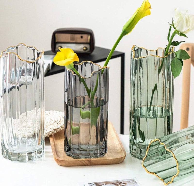 PEPAXON Heavy Glass Vase for Flower Tall Vase Cylinder Vase Tabletop Decoration Green 3.9"" L x 3.9"" W x 9.8"" H - Image 3