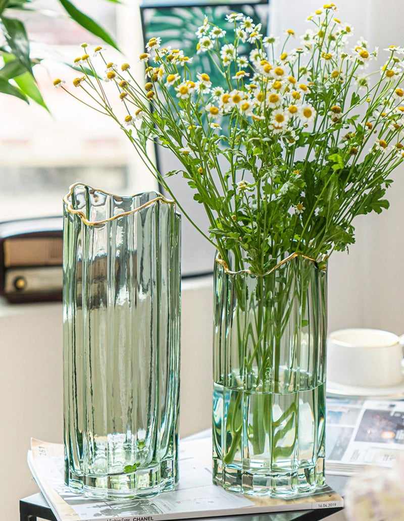 PEPAXON Heavy Glass Vase for Flower Tall Vase Cylinder Vase Tabletop Decoration Green 3.9"" L x 3.9"" W x 9.8"" H - Image 4