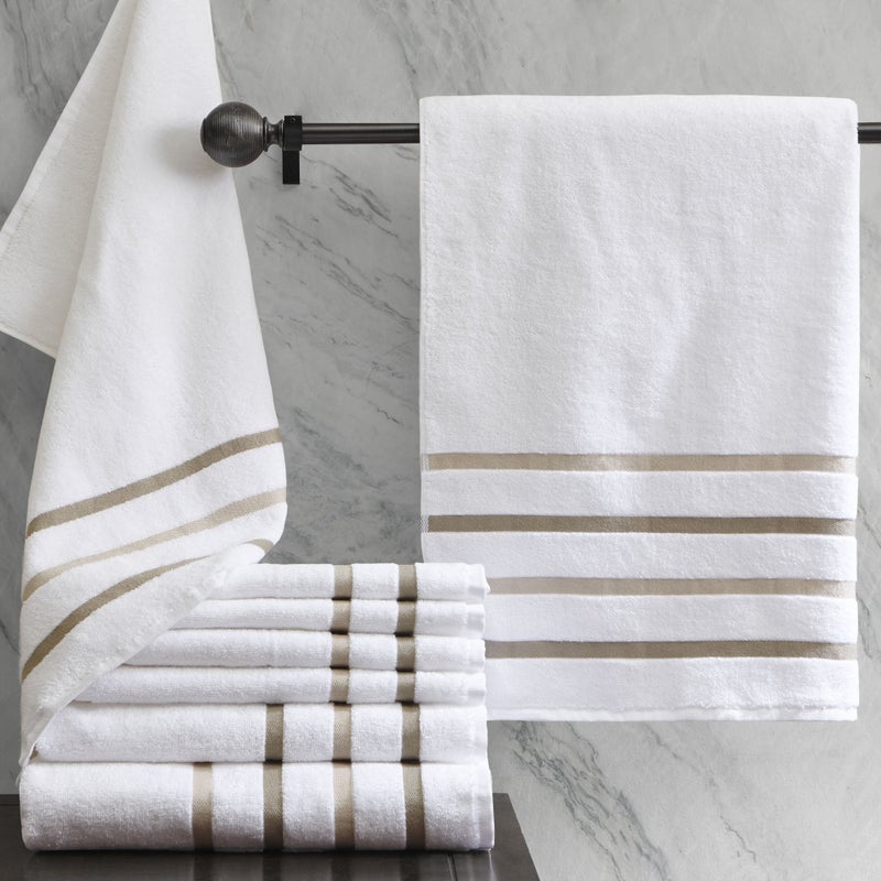 Comfort Spaces Cotton 8 Piece Bath Towel Set Striped Ultra Soft Hotel Quality Quick Dry Absorbent Bathroom Shower Hand Face Washcloths, Multi-Sizes, Zero Twist Taupe 8 Piece - Image 2