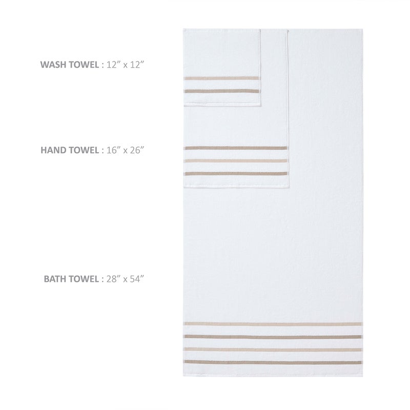 Comfort Spaces Cotton 8 Piece Bath Towel Set Striped Ultra Soft Hotel Quality Quick Dry Absorbent Bathroom Shower Hand Face Washcloths, Multi-Sizes, Zero Twist Taupe 8 Piece - Image 4