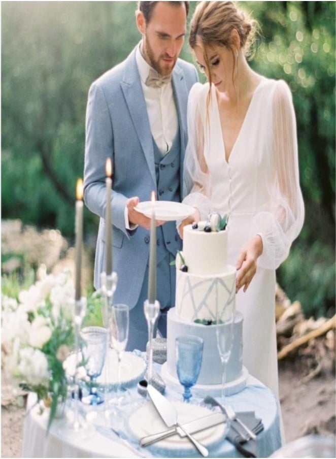 كيلا مجموعة تقديم الكيك، طقم سكين وتقديم الكيك، أدوات تقطيع الكيك، قطاعة كيك من الفولاذ المقاوم للصدأ، سكين كيك مسنن، تقديم حلويات احترافي للكيك، فطيرة الجبن، البيتزا - Image 4