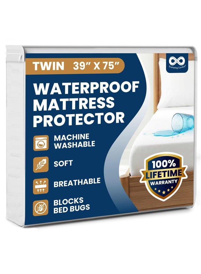 Everlasting Comfort Waterproof Twin Size Mattress Protector - 2 Pillow Protectors - Fitted Sheet Cover for Bed - Quiet Dual Layer Plastic Membrane Pad - Image 1