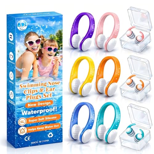YUHENGLE Swimming Nose Clip Ear Plugs - 9 Packs Silicone Swim Nose Plugs with Earplugs for Kids,Waterproof Pool Nose Plug for Diving Surfing and Other Water Sports with Storage Box,Multi-Color - Image 1
