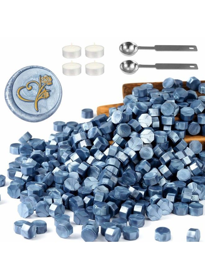 Yoption 360 Pcs Blue Sealing Wax Beads Set for Wax Seal Stamp with Candles and Melting Spoon - Image 1