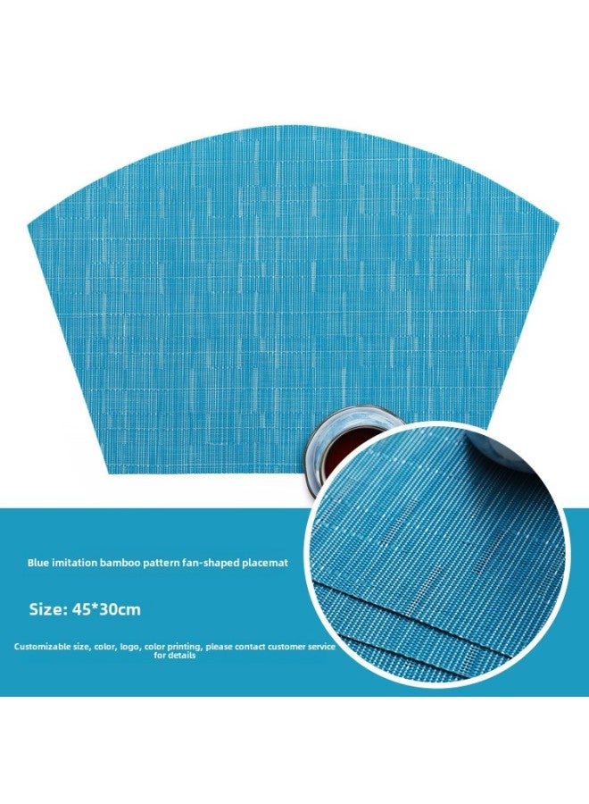 إسكدنيا مفرش طاولة مستديرة من مادة PVC مفرش طاولة غربي من نوع تيسلين نمط منسوج من الخيزران بساط عازل للحرارة في فندق طاولة حصيرة كوستر بالجملة-اللون: نمط الخيزران الأزرق.-المواصفات: على شكل مروحة 45*30 سم. - Image 1