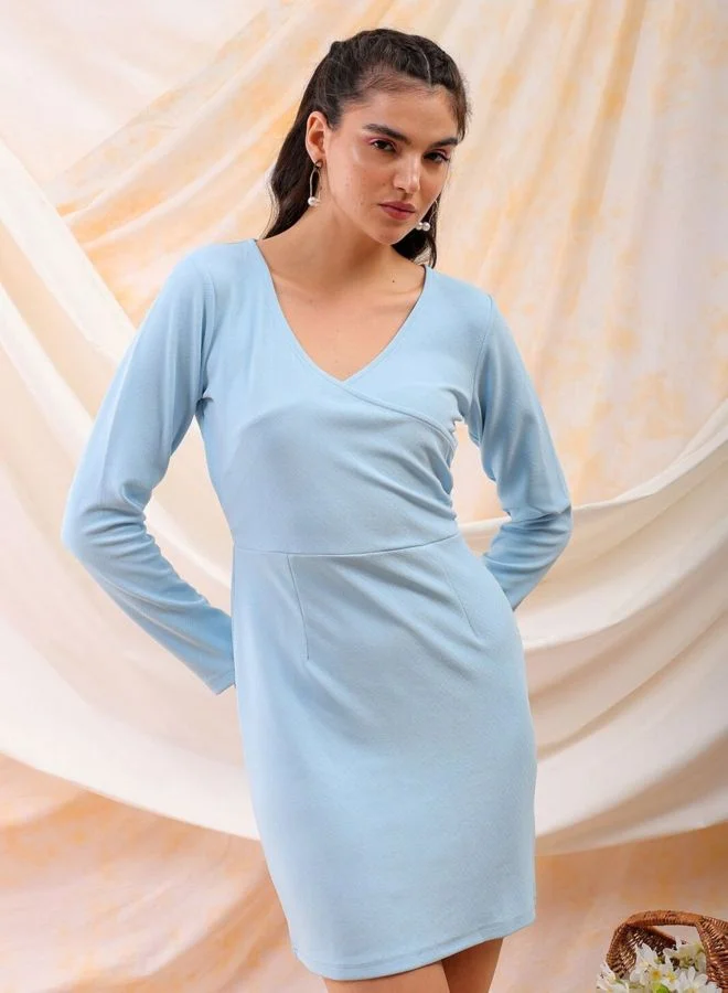 Women Regular Fit Solid V-Neck Long Sleeve Wrap Dress