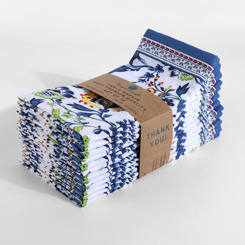 Fingercraft Cloth Napkins, Set of 12 Cotton Linen Blend Printed Dinner Napkins Cloth Mitered Corner Perfect for Parties Dinners Weddings Cocktail Christmas 20x20 Blue Floral - Image 2