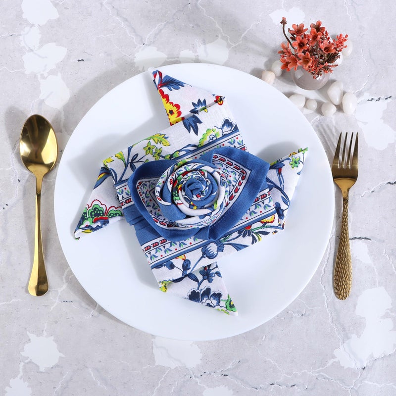 Fingercraft Cloth Napkins, Set of 12 Cotton Linen Blend Printed Dinner Napkins Cloth Mitered Corner Perfect for Parties Dinners Weddings Cocktail Christmas 20x20 Blue Floral - Image 4