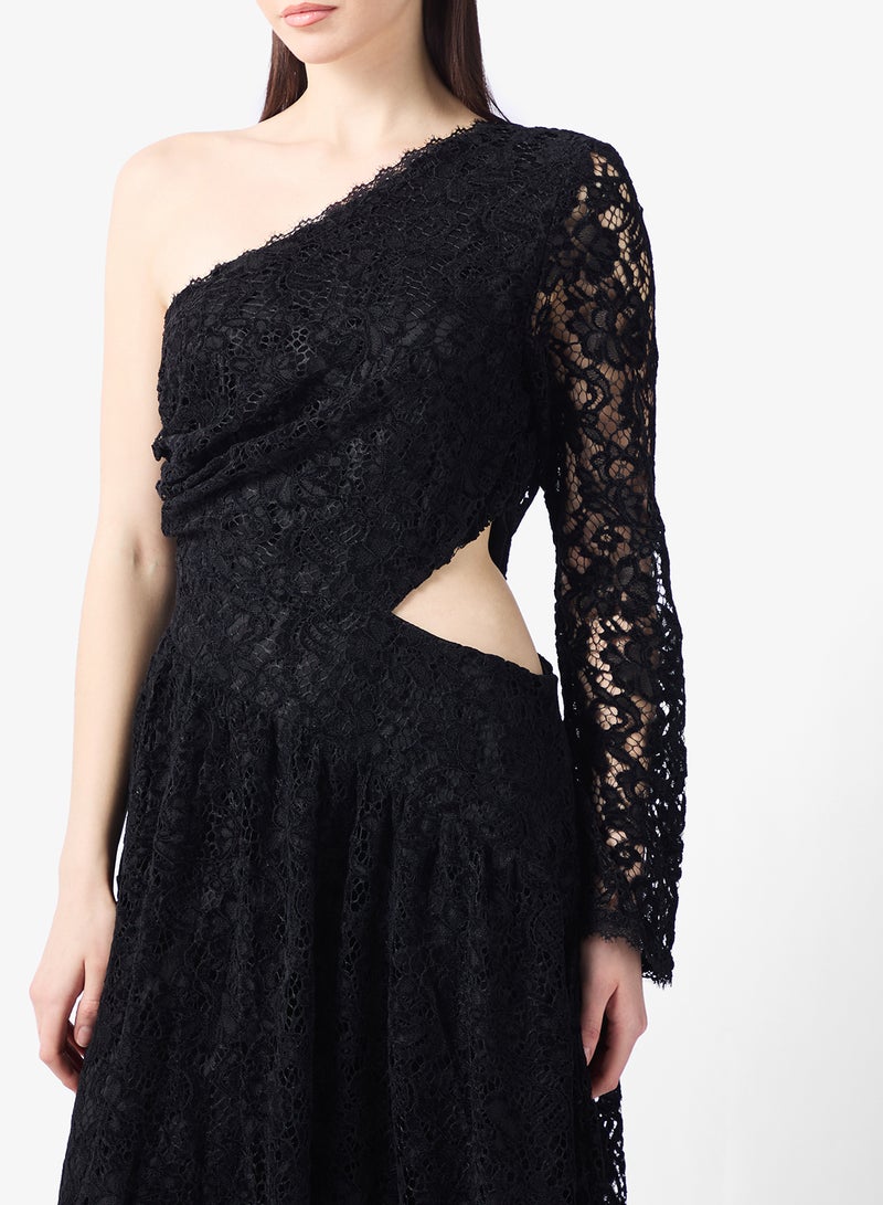 Style Cheat Lace Detail One Shoulder Sleeve Maxi Dress - Image 3