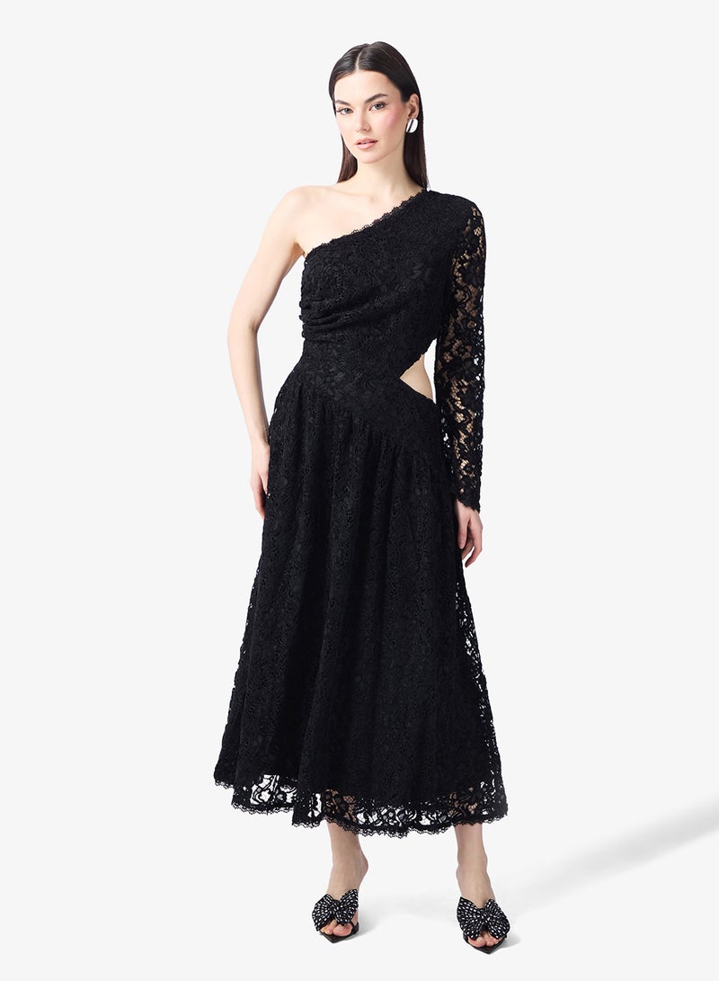 Style Cheat Lace Detail One Shoulder Sleeve Maxi Dress - Image 1