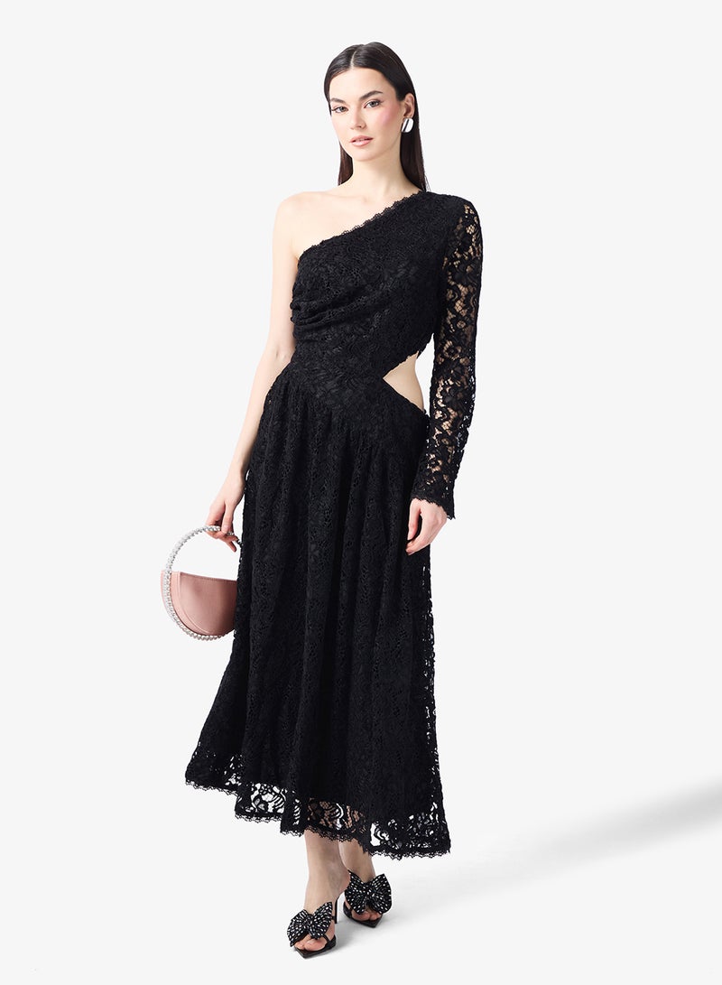 Style Cheat Lace Detail One Shoulder Sleeve Maxi Dress - Image 4