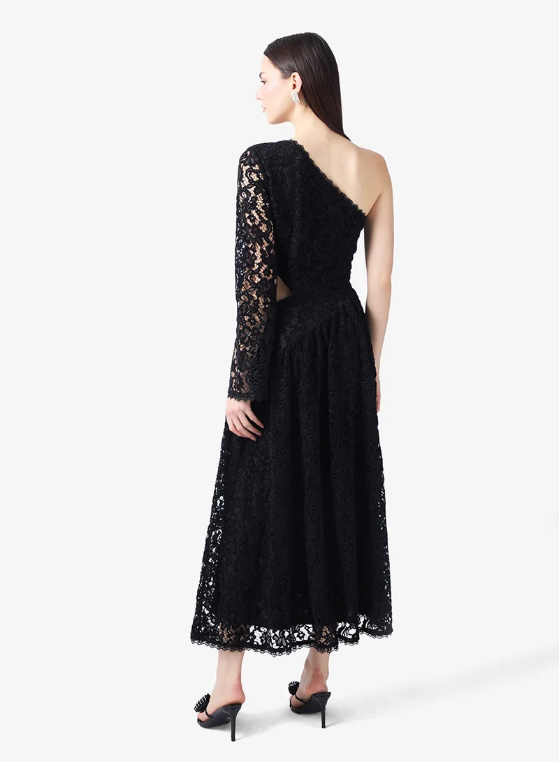 Style Cheat Lace Detail One Shoulder Sleeve Maxi Dress
