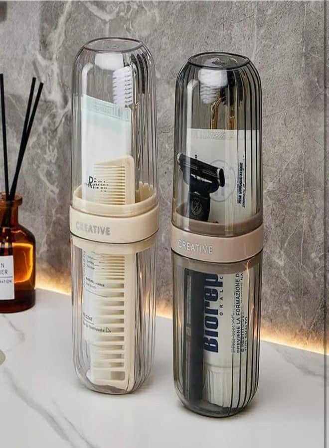 ZURITY Portable Transparent Toothbrush Cover Case Set of 2, Hygienic Travel Toothbrush Cap, Dustproof Germ Protection Holder, Round Design, Multicolor for Home Bathroom Travel Camping - Image 1