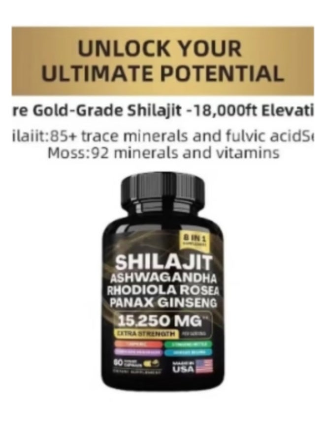 Shilajit RX 9000MG Pure Himalayan Shilajit, 2000MG Ashwagandha Energy Booster, 1000MG Rhodiola Rosea, 1500MG Panax Ginseng, 500MG Turmeric, 500MG Ginkgo, 250MG Stinging Nettle - Image 4
