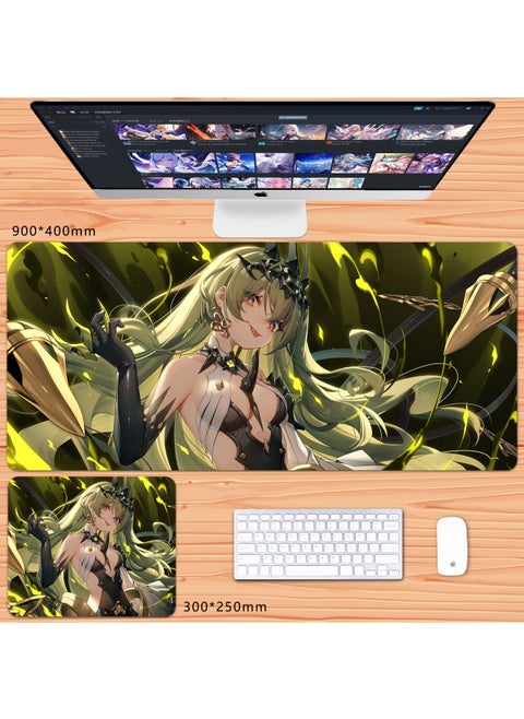 No Overlock Honkai Impact 3 Mouse Pad Extra Large Animation Kiana Dem Lisa Alicia Two-Dimensional Notebook-Color:90x40cm Thickness 3mm-Pattern:Light Green Merbyus