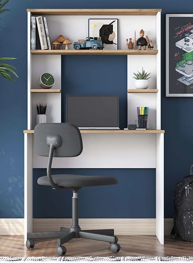 Home Canvas Vireo Sleek Desk with Hutch - White and Oak - Image 4