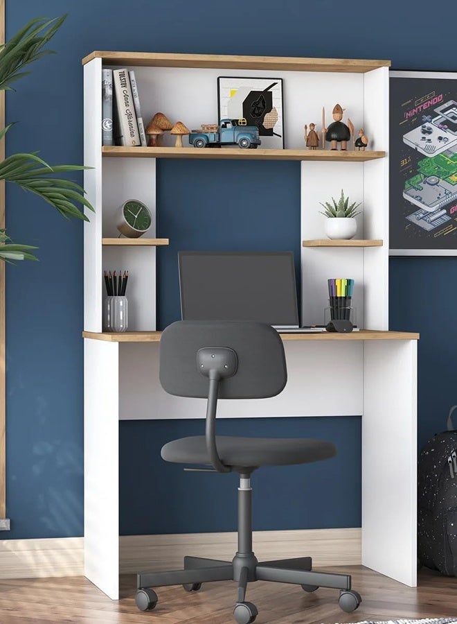 Home Canvas Vireo Sleek Desk with Hutch - White and Oak - Image 2