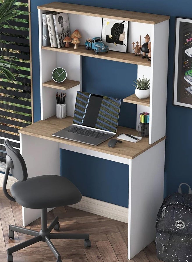 Home Canvas Vireo Sleek Desk with Hutch - White and Oak - Image 1