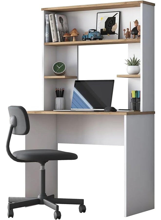 Home Canvas Vireo Sleek Desk with Hutch - White and Oak - Image 3