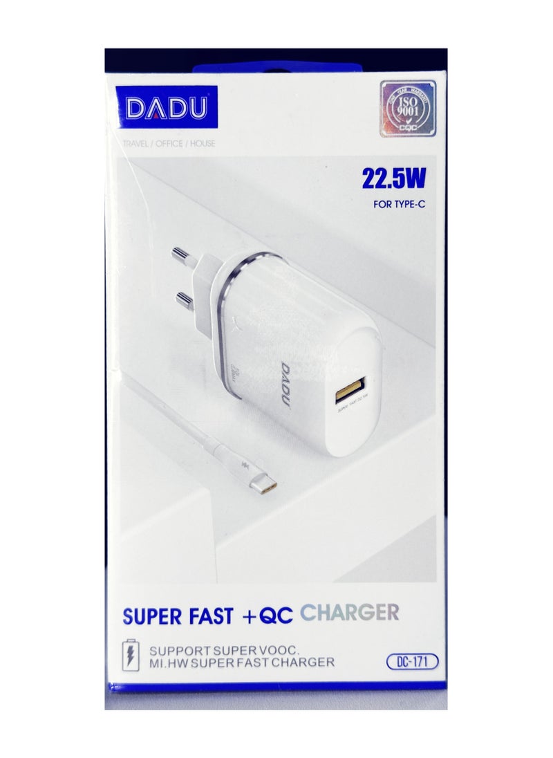 DADU DC-171  22.5W Charger With Data Cable 1M Type-C   WhitE