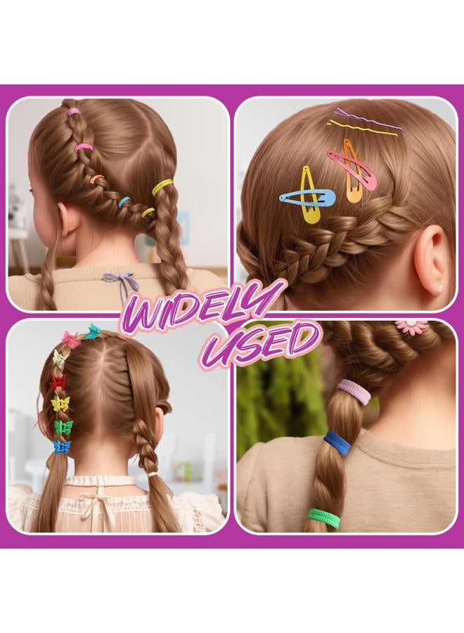 Teenitor رباطات شعر مرنة، إكسسوارات شعر للفتيات، مجموعة رباطات شعر ملونة للأطفال مع مشابك شعر - Image 5
