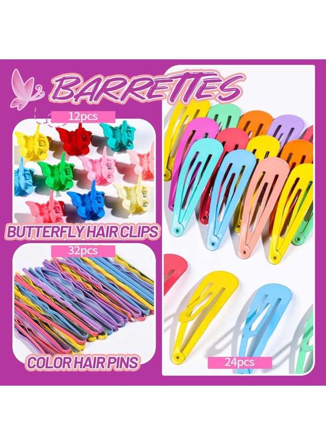 Teenitor رباطات شعر مرنة، إكسسوارات شعر للفتيات، مجموعة رباطات شعر ملونة للأطفال مع مشابك شعر - Image 4