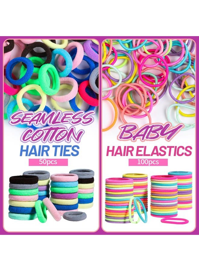 Teenitor رباطات شعر مرنة، إكسسوارات شعر للفتيات، مجموعة رباطات شعر ملونة للأطفال مع مشابك شعر - Image 3