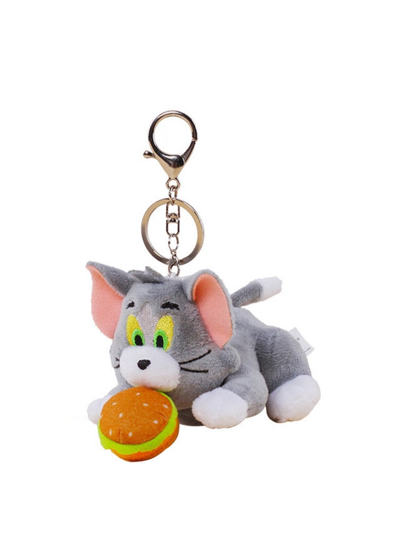 Creative Cute Plush Keychain, Cute Backpack Pendant, Suitable For Wallet Key Ring Decoration, (10cm Tom Cat Pendant, Vibration Chasing Hamburger)  - Image 1