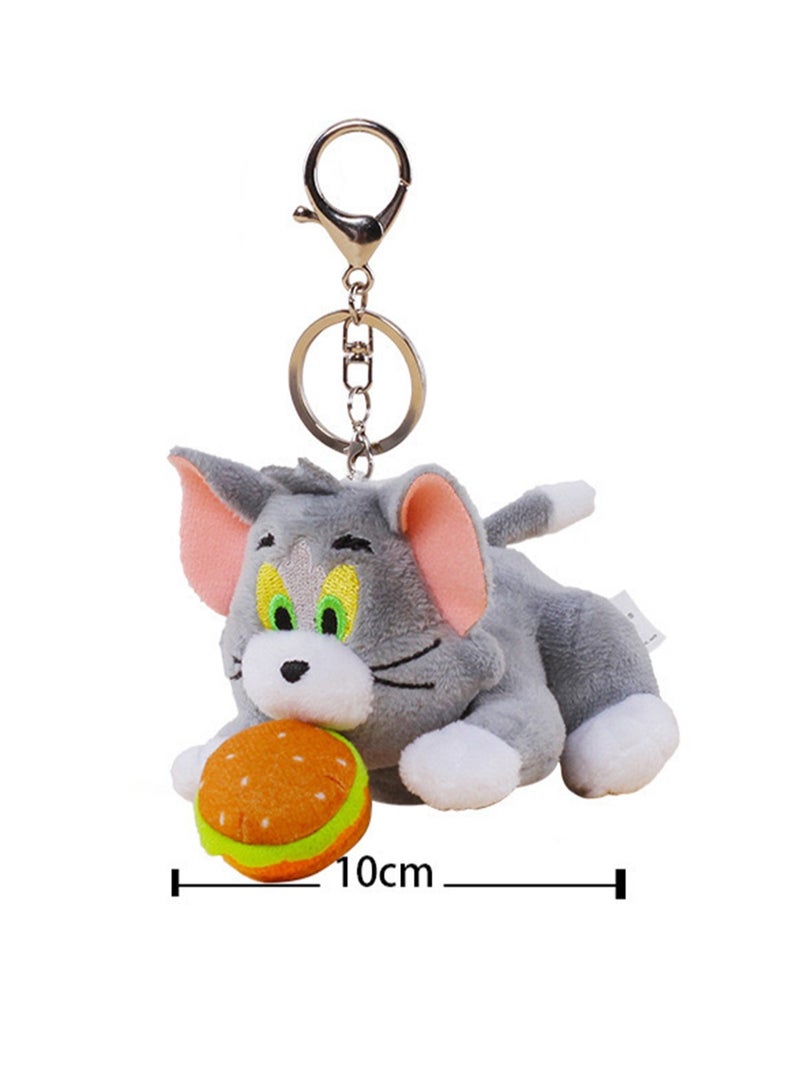 Creative Cute Plush Keychain, Cute Backpack Pendant, Suitable For Wallet Key Ring Decoration, (10cm Tom Cat Pendant, Vibration Chasing Hamburger)  - Image 2