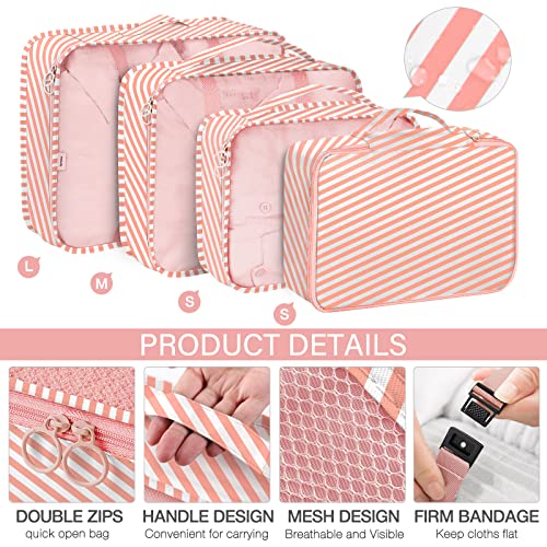 KPX 8 Set Packing Cubes for Travel, Luggage Packing Organizers Accessories Large Toiletries Bag for Clothes Shoes Cosmetics (Pink Strips) - Image 3