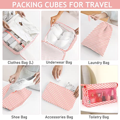 KPX 8 Set Packing Cubes for Travel, Luggage Packing Organizers Accessories Large Toiletries Bag for Clothes Shoes Cosmetics (Pink Strips) - Image 4