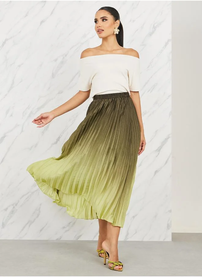 Styli Styli Ombre Pleated A-Line Maxi Skirt