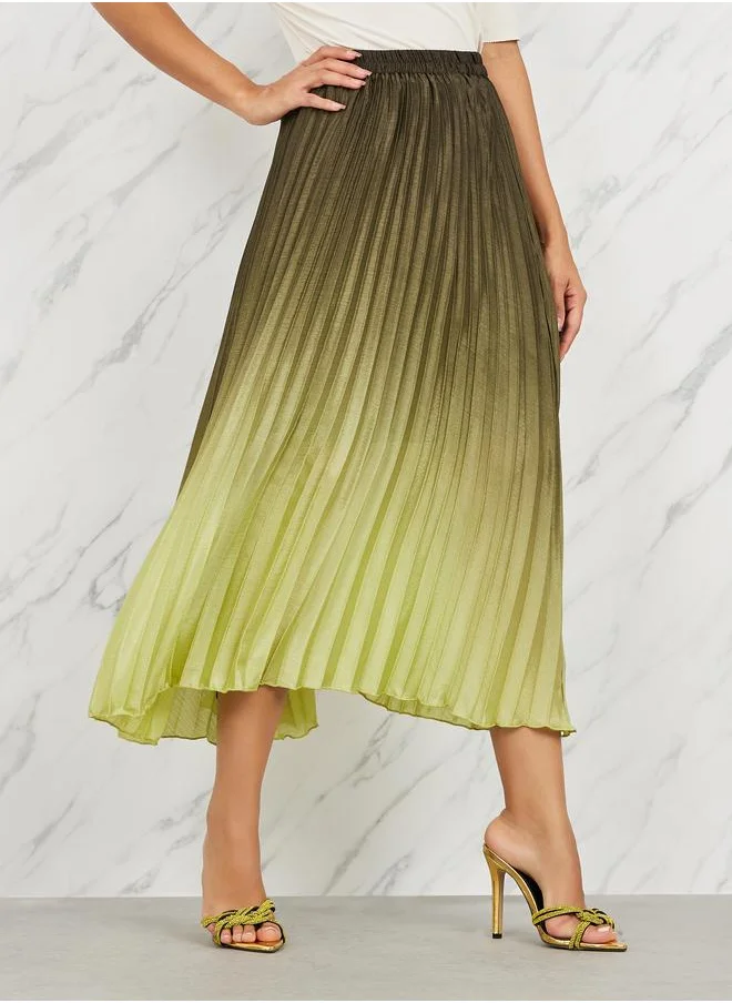 Styli Styli Ombre Pleated A-Line Maxi Skirt