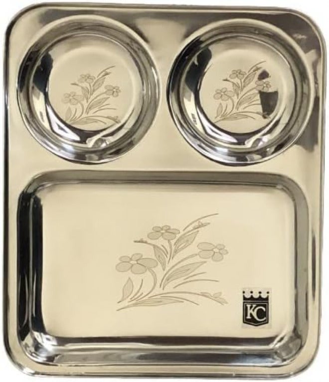 KC Stainless Steel Laser Partition Plate 3 in1 | Bhojan Thali | Dinner Plate Set of 4 Diverse use resistant crafted quality - Image 2