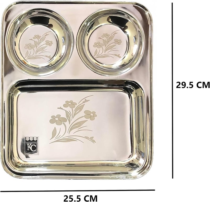 KC Stainless Steel Laser Partition Plate 3 in1 | Bhojan Thali | Dinner Plate Set of 4 Diverse use resistant crafted quality - Image 5