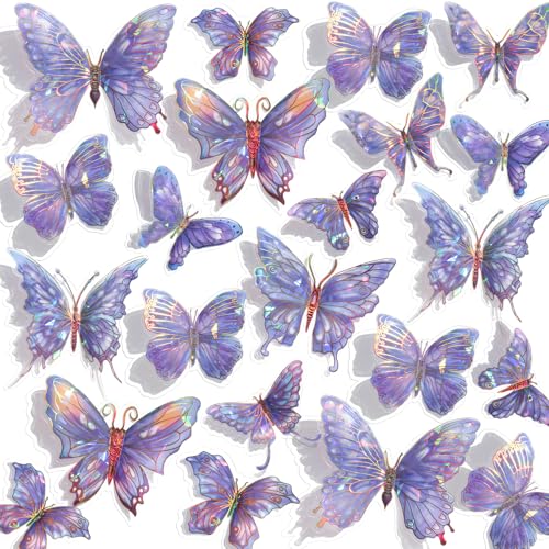 Buiory 3D Butterfly Wall Decor - 50PCS Removable PVC Butterflies Wall Stickers- Multi-Size (2.8"-3.9")- DIY Removable Wall Art Decal for Kids Room, Nursery, Bedroom, Classroom, Party Decoration (Purple) - Image 1